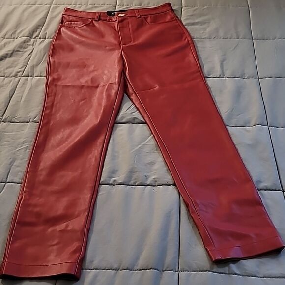 Pinko Red Faux Leather Pants - Picture 2 of 10